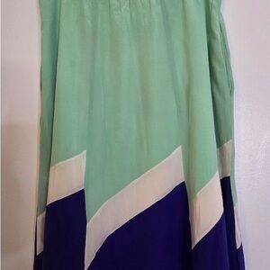 Anthropologie Yumi Kim Green and Blue 100% Silk A-Line Skirt